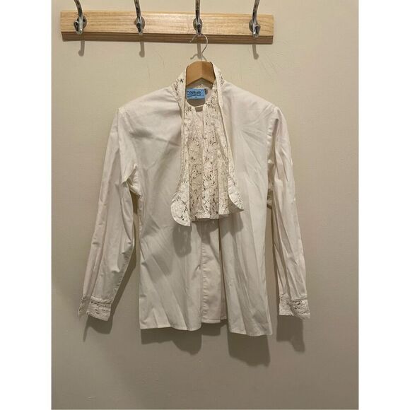 Vintage P.K Mui cotton white button up blouse with scarf attached Pirate size 4 - Picture 1 of 14